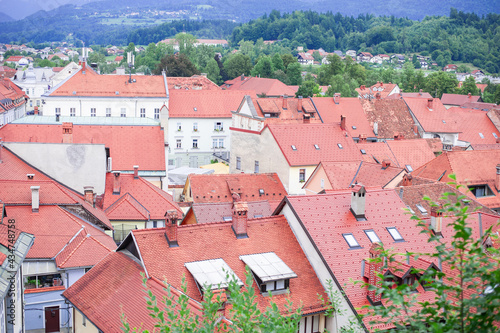 red tiled roofs of an alpine Slovenian town  © Alevtina