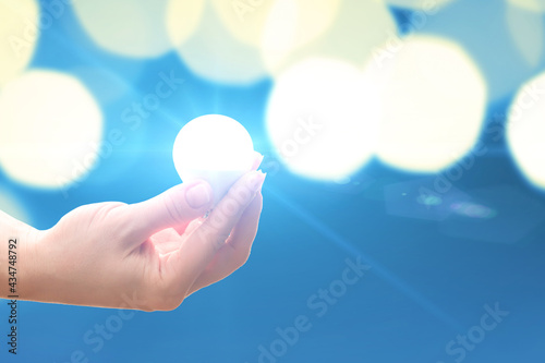 idea creative concept, smart technology and innovation strategy in the form of lightbulb with light in hand