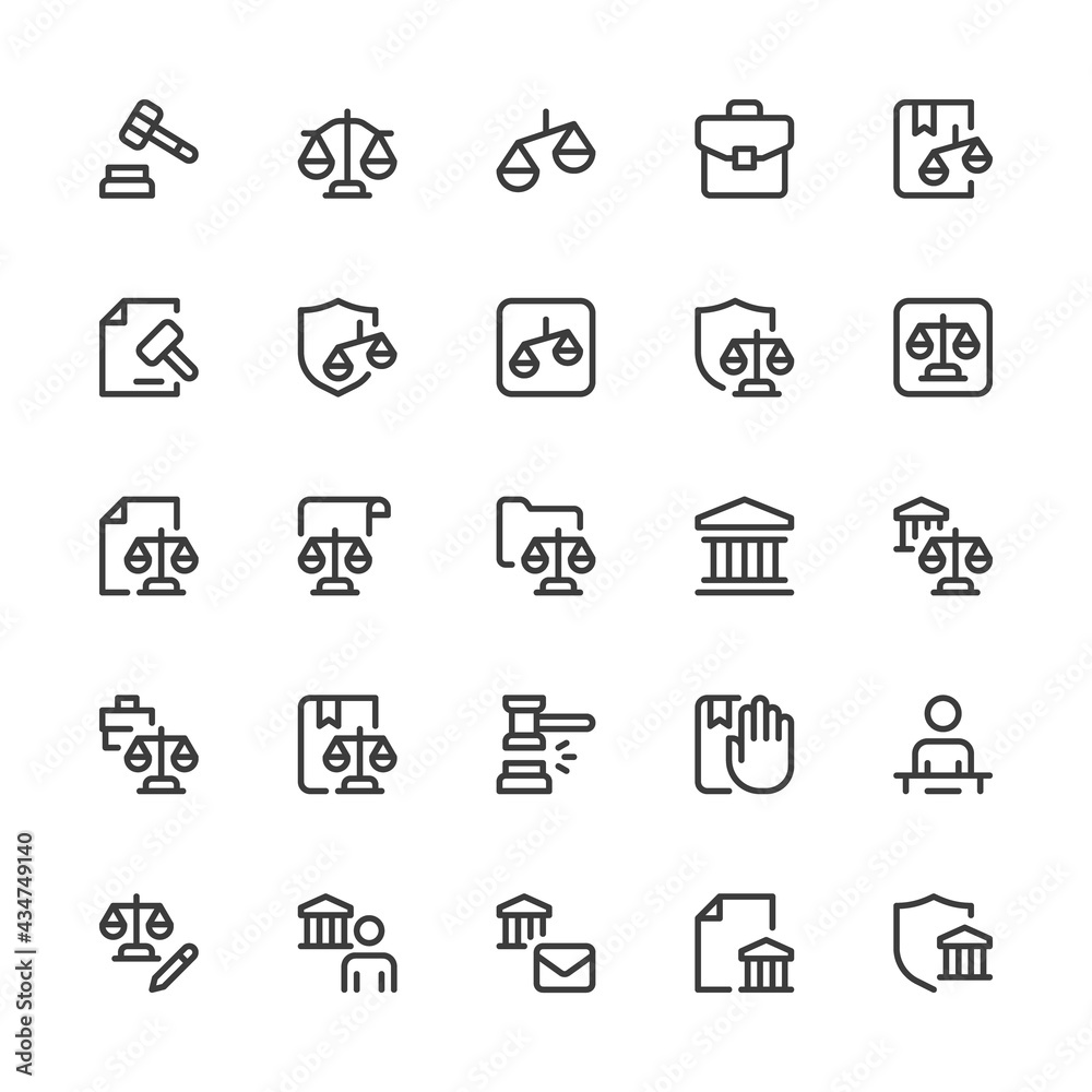 Law and Justice. Court, Lawyer, Legal. Simple Interface Icons for Web and Mobile Apps. Editable Stroke. 32x32 Pixel Perfect.