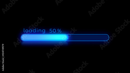 50% Futuristic progress loading bar on Black Background