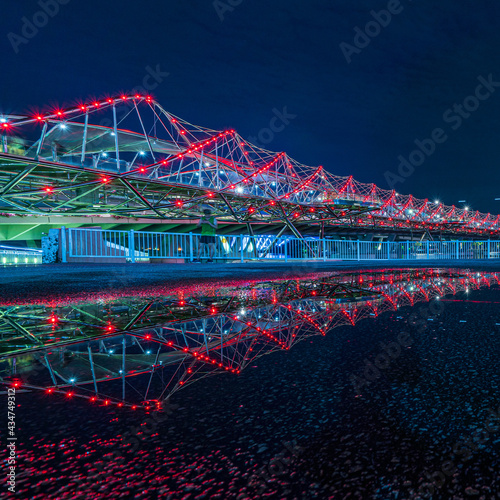 Canvas Print Night view reflection at Helix Bridge, Singapore.