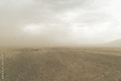 sandstorm in the gobi desert in mongolia