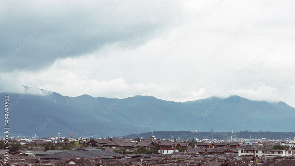 Mountain landscape over old town of Lijiang, Yunan, China