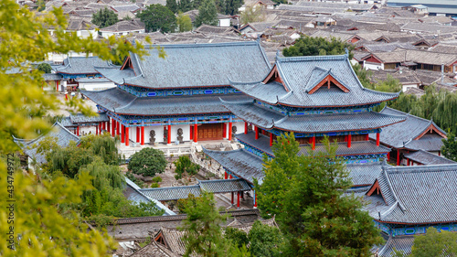 Aerial Views of Mufu Palace in the Old Town of Lijiang, China