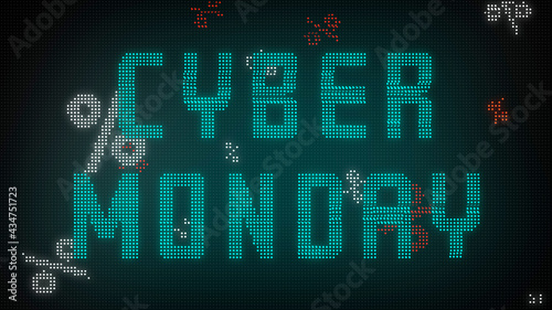 Cyber Monday Glitch with Percentage Discount Symbol on LED Screen Panel