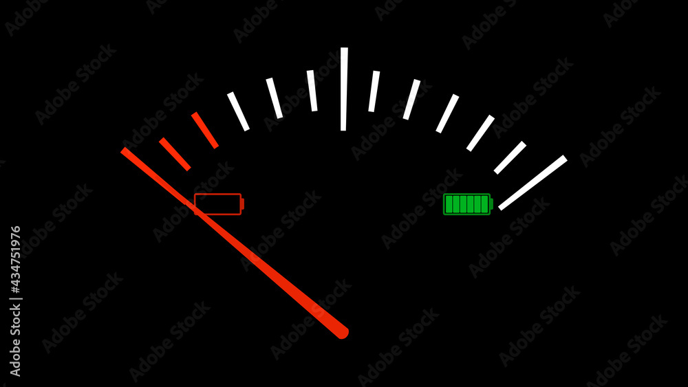 Empty Electric Battery Fuel Meter on Black Background Empty Electric Battery Fuel Meter on Black Background