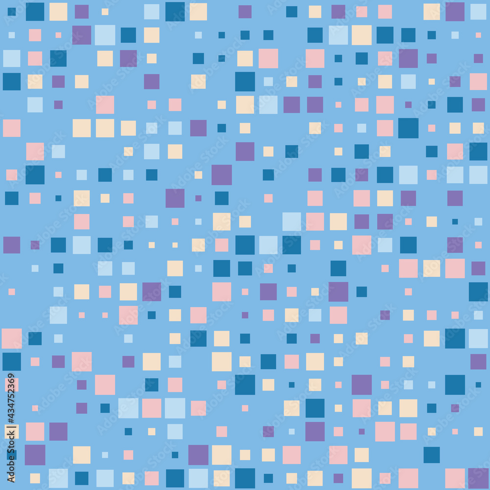 Fototapeta premium Seamless mosaic pattern.Endless background with tiles. Blue backdrop with square elements. Simple wallpaper. Isolated. Vector illustration.