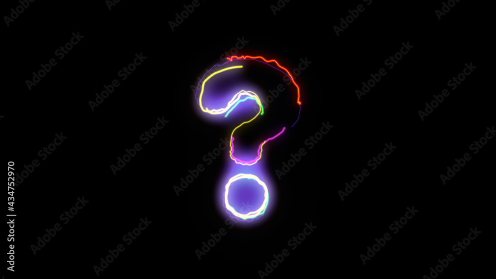 Neon Stroke Question Mark On Black Background Neon Stroke Question Mark On Black Background