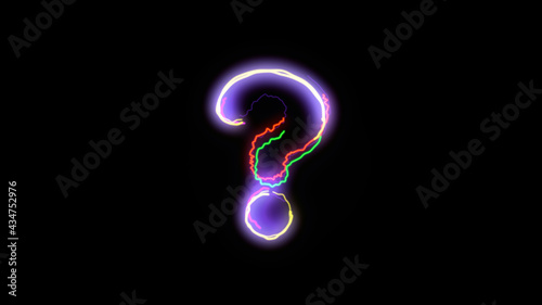 Neon Stroke Question Mark On Black Background