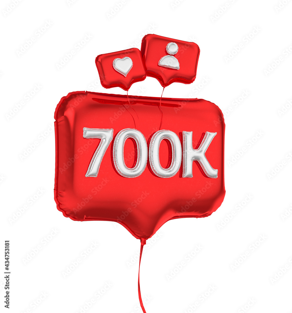 Red balloons in celebration of 700k followers. Like balloon. 3d ...