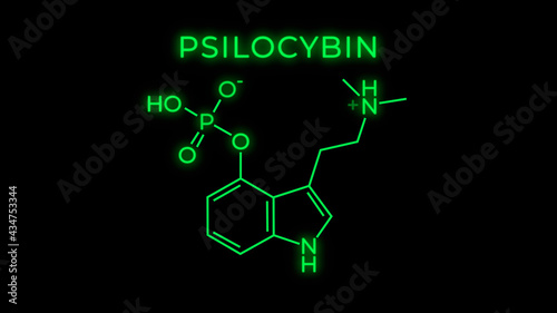 Psilocybin Molecular Structure Symbol on black background photo