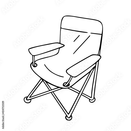 Tourist folding chair. Hiking. Vector isolated element on a white background. The hand-drawn Doodle pattern is suitable for tourist decor, printing, stickers.