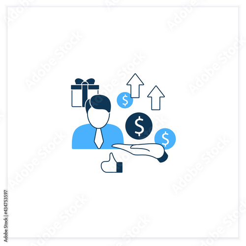 New investors flat icon. Creating new investors generation. High quality worker. Profitable business. Universal basic income concept. Vector illustration