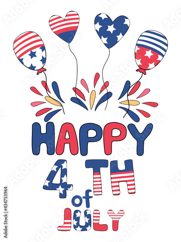 This 4th of July, America's Celebration Day, Doodle style design can be applied to festive season such as invitation cards, room decorations, jewelry, hats, t-shirts, gifts, digital printing, and more