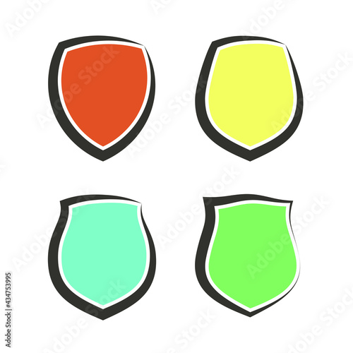 Protect guard shield plain line concept. Outline shield badge. Safety icon set. Privacy banner kit. Security label. Flat style protect sticker symbol shape. Safeguard simple sign. linear pictogram