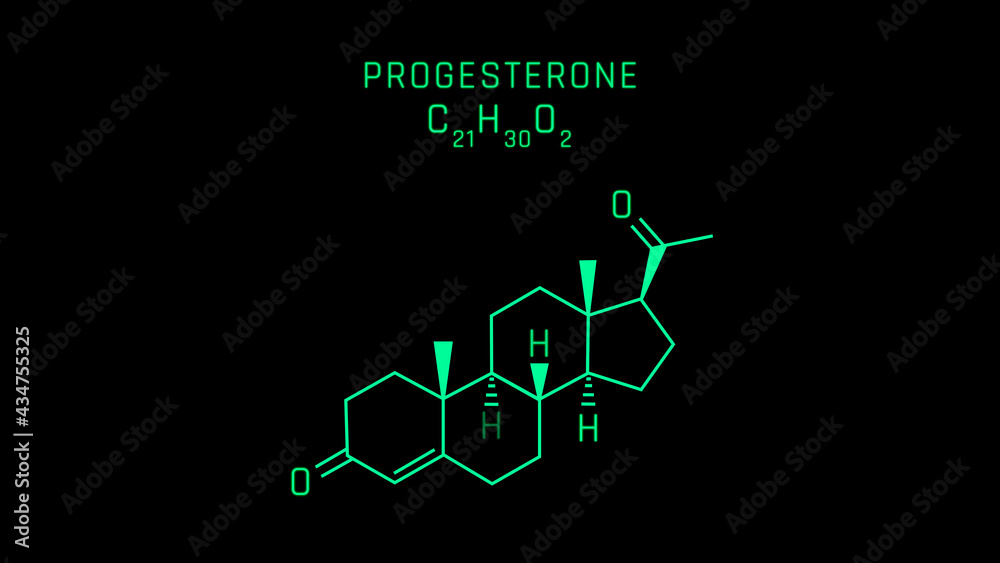 Progesterone or P4 Molecular Structure Symbol on black background Progesterone or P4 Molecular Structure Symbol on black background