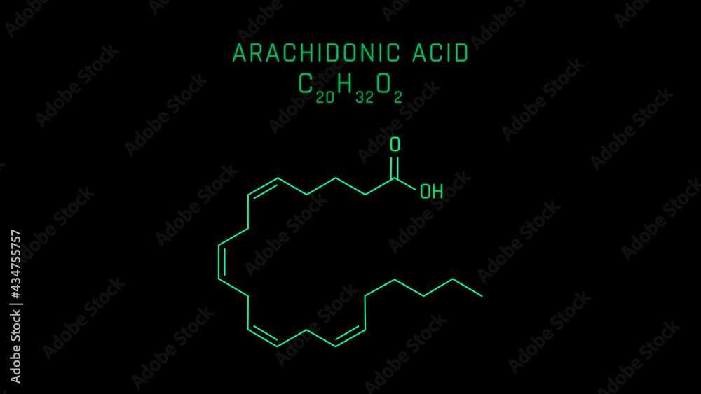Fototapeta premium Arachidonic acid or AA sometimes ARA Molecular Structure Symbol on black background