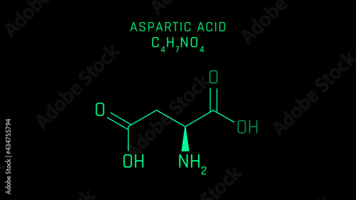 Aspartic acid Molecular Structure Symbol on black background photo