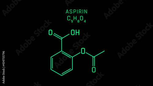 Aspirin also known as acetylsalicylic acid or ASA Molecular Structure Symbol on black background