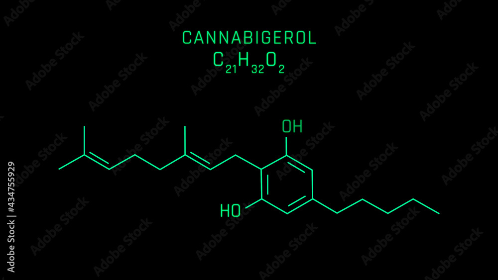 Cannabigerol or CBG Molecular Structure Symbol on black background