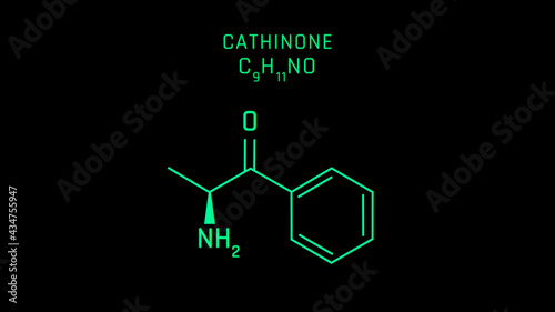 Cathinone also known as benzoylethanamine Molecular Structure Symbol on black background photo