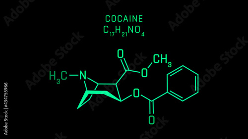 Cocaine also known as coke Molecular Structure Symbol on black background