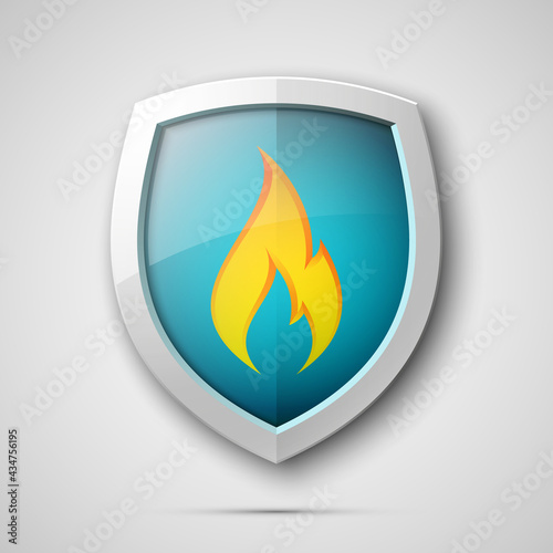 Protected guard flame shield concept. Safety badge smoke fire icon. Privacy flame banner shield. Security label Defense fire tag. Presentation sticker flame icon. defense safeguard shield smoke