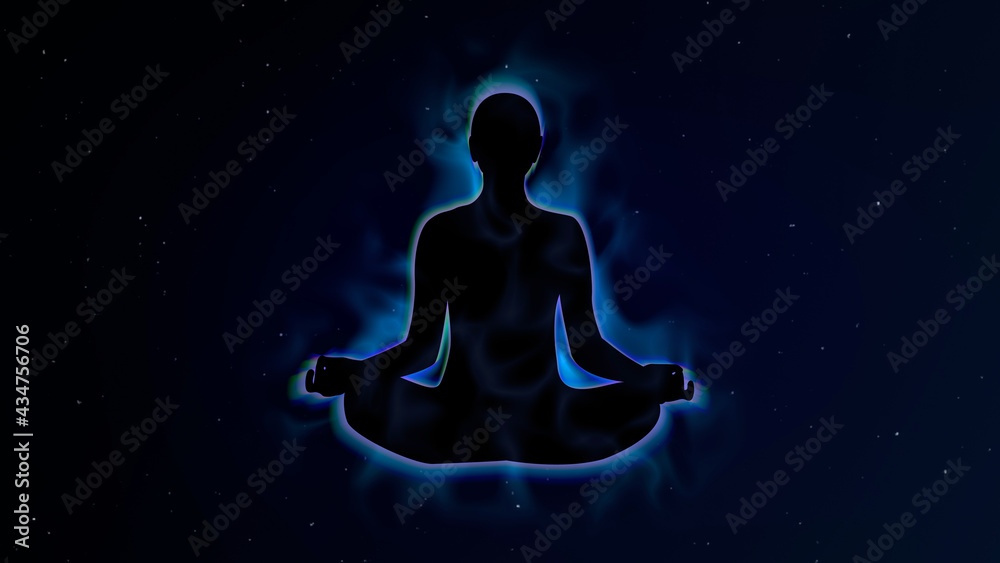 Human energy body and aura in Meditation Concept Illustration on Space Background 