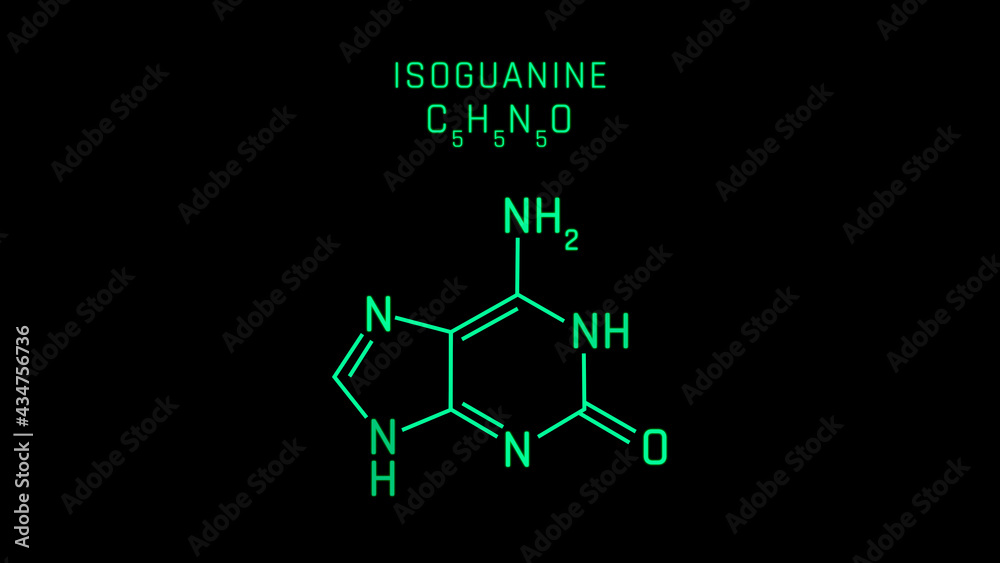 Isoguanine or 2-hydroxyadenine Molecular Structure Symbol Neon Animation on black background Isoguanine or 2-hydroxyadenine Molecular Structure Symbol Neon Animation on black background