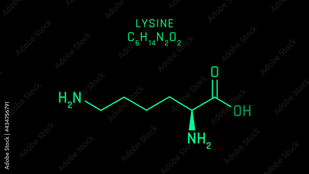 Lysine or symbol Lys or K Molecular Structure Symbol on black background Lysine or symbol Lys or K Molecular Structure Symbol on black background