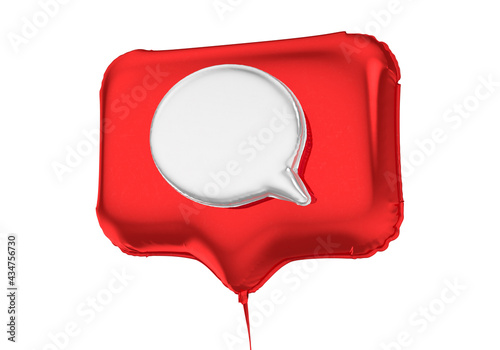 Red 3d balloon with comment icon. 3d illustration