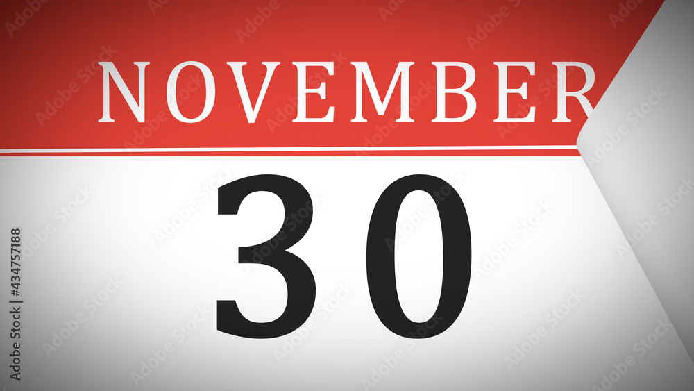 Last Day on Month of November Calendar Page Turn