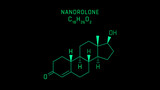 Nandrolone also known as 19 Nortestosterone Molecular Structure Symbol Neon on black background