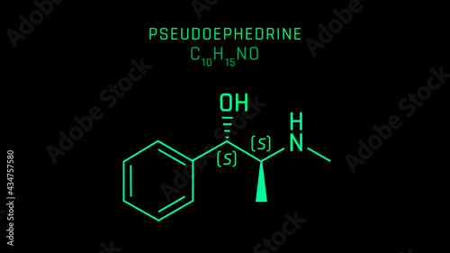 Pseudoephedrine or PSE Molecular Structure Symbol Neon on black background photo