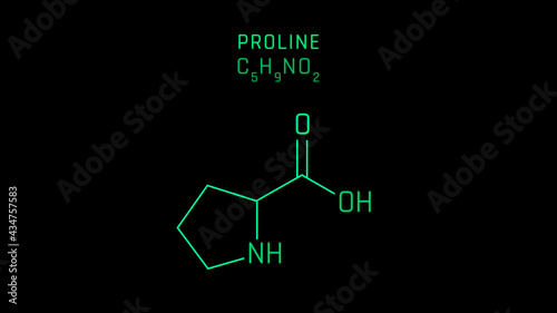 Proline Molecular Structure Symbol Neon Animation on black background photo