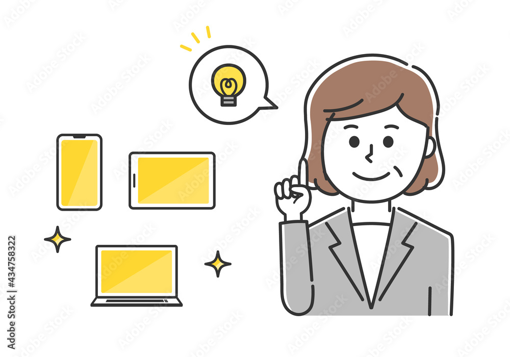 Store clerk explaining handheld devices. Vector illustration isolated on white background. Store clerk explaining handheld devices. Vector illustration isolated on white background.