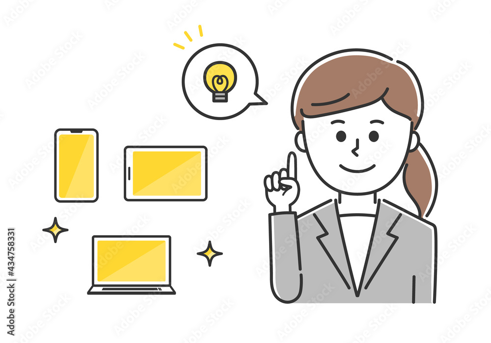 Store clerk explaining handheld devices. Vector illustration isolated on white background. Store clerk explaining handheld devices. Vector illustration isolated on white background.