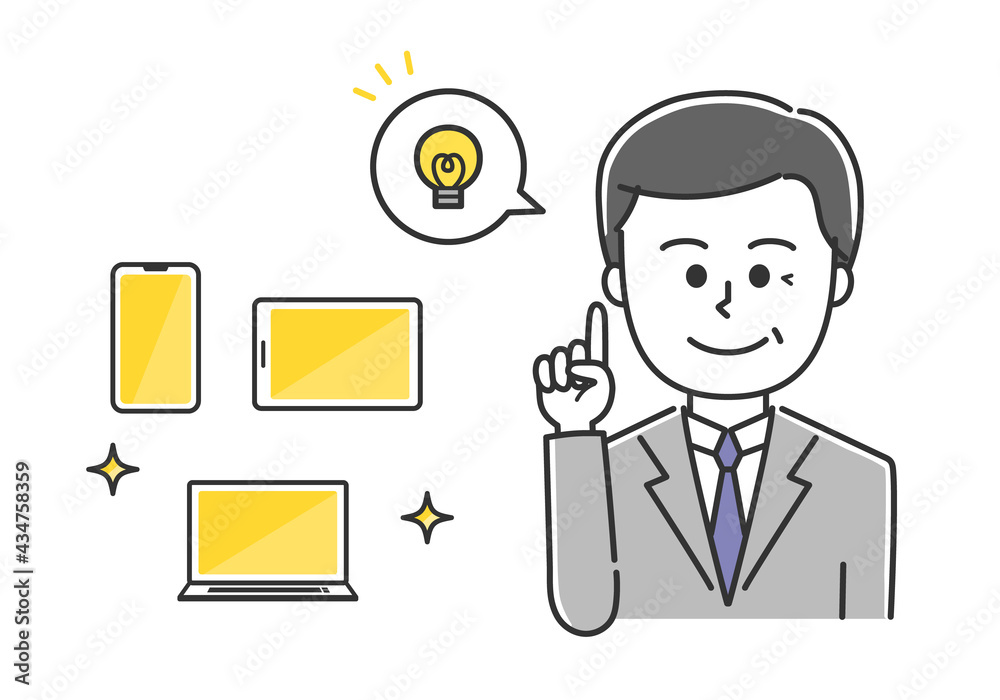 Store clerk explaining handheld devices. Vector illustration isolated on white background. Store clerk explaining handheld devices. Vector illustration isolated on white background.