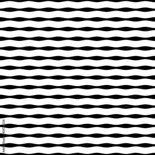 Wavy lines ornament. Seamless pattern. Jagged stripes motif. Waves ornate. Curves image. Linear background. Geometrical digital paper, textile print, web design, striped illustration. Vector artwork.