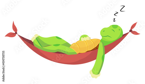 Happy young cartoon turtle lies on the hammock. Fanny kid. T-shirt  logo design photo