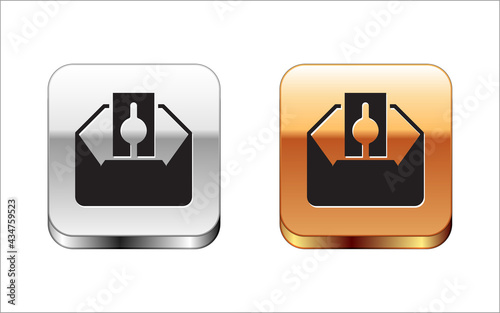 Black Donate or pay your zakat as muslim obligatory icon isolated on white background. Muslim charity or alms in ramadan kareem before eid al-fir. Silver and gold square buttons. Vector