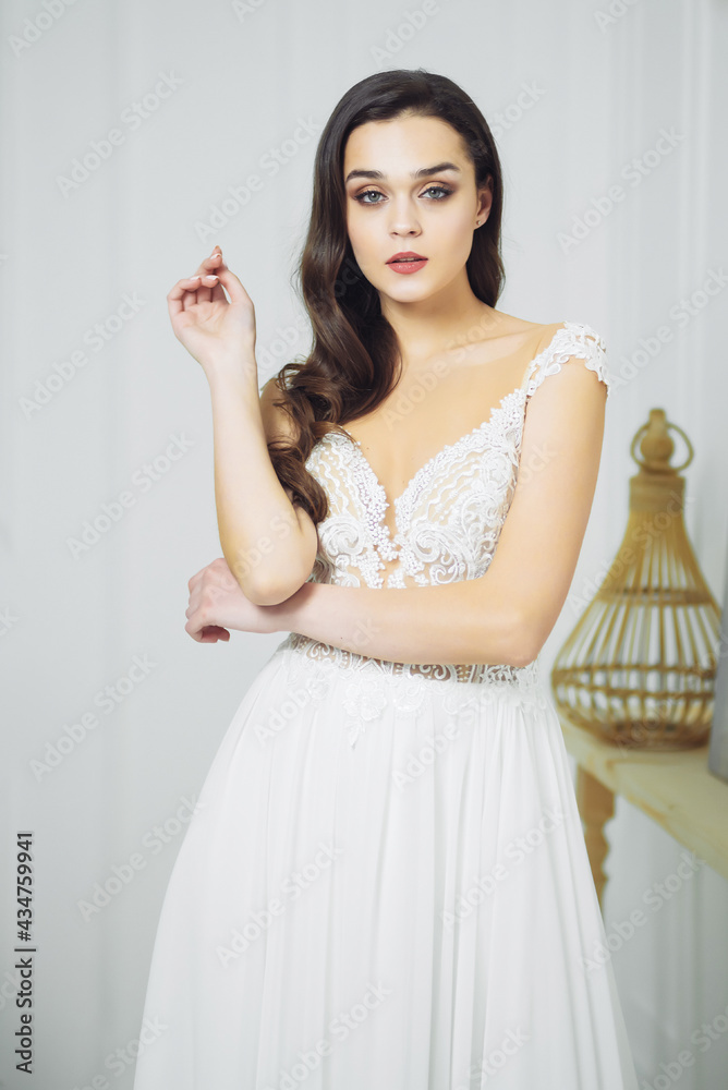 Beautiful fashion bride morning in wedding dress Beautiful fashion bride morning in wedding dress