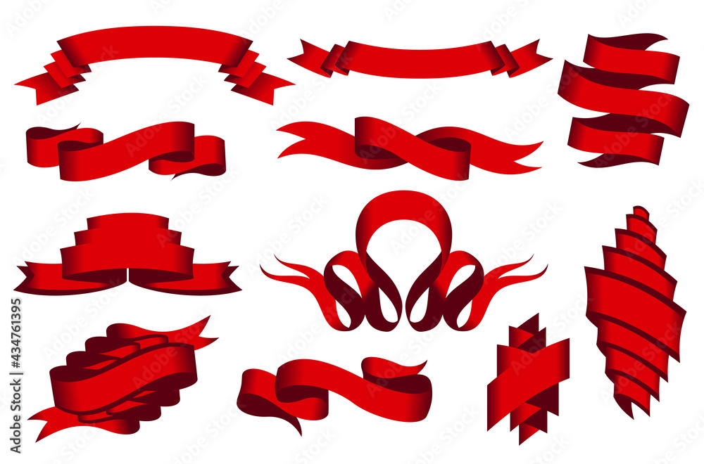 Fototapeta premium Collection of curved ribbons set. Red web banner template for sale promotion or another market promotion. design illustration