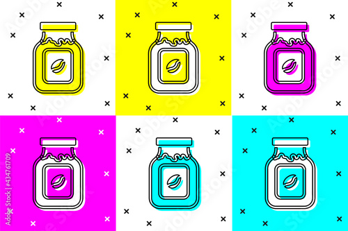 Set Coffee jar bottle icon isolated on color background. Vector