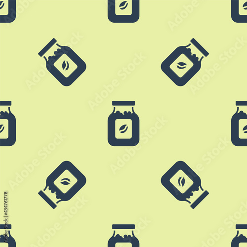 Blue Coffee jar bottle icon isolated seamless pattern on yellow background. Vector