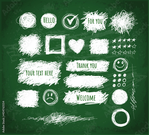 Set of scribble elements with place for your text on blackboard background.
