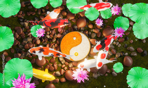 Принти на полотні A group of koi or fancy crap swim in a circle