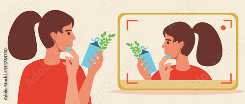 Beauty Blogger Job, Flat Vector Stock Illustration with Woman Profession Blogger as Good Job