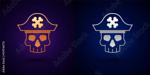 Gold and silver Pirate captain icon isolated on black background. Vector