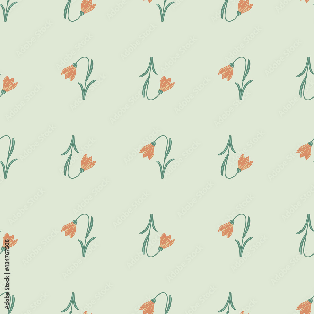 Minimalistic style seamless pattern with harebell flowers silhouettes. Light grey background. Vintage print. Minimalistic style seamless pattern with harebell flowers silhouettes. Light grey background. Vintage print.